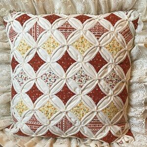 Cathedral Window Quilted Patchwork Throw Pillow with Floral Patterns
